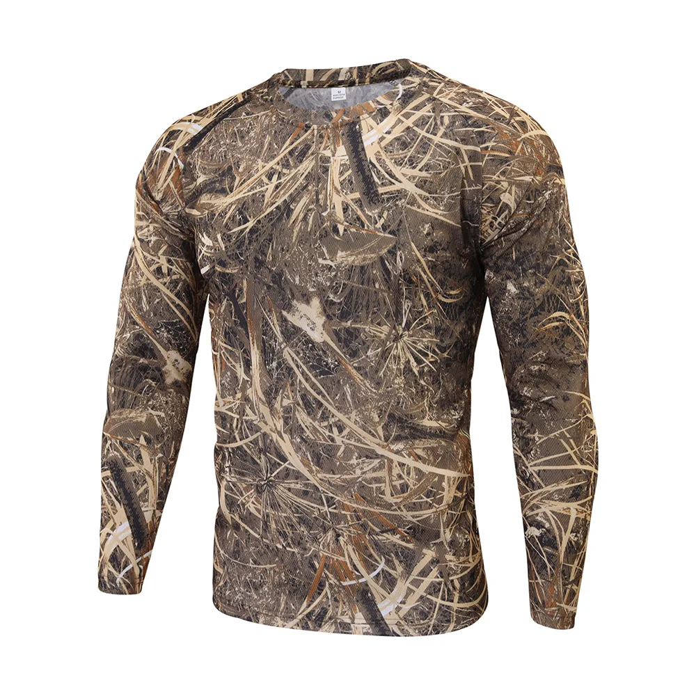 Men\'s Spring Autumn Long SleeveT-Shirt Bionic Camouflage Hunting Under-Shirt Breathable Polyester Tactical Army Shirt  Quick-Dry