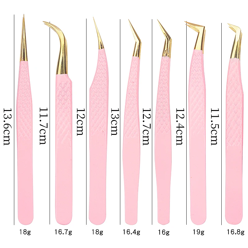 Pinças de aço inoxidável, cor rosa, alta precisão, para a extensão dos cílios, ferramentas de maquiagem, 1 parte