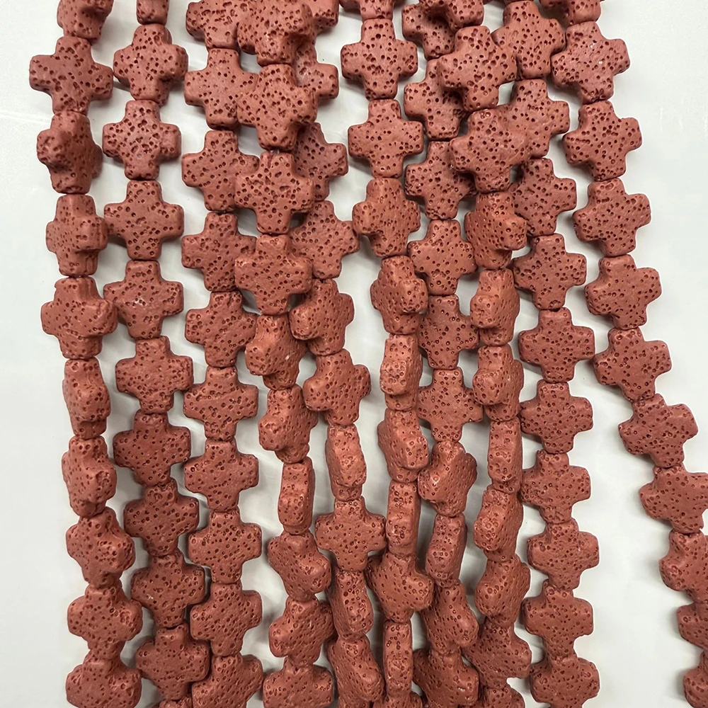 Classic Cross-shaped Volcanic Rock Bead 13x18/14x14mm Dyed Semi-precious Stone Polished Straight-hole Handmade Jewelry Accessory