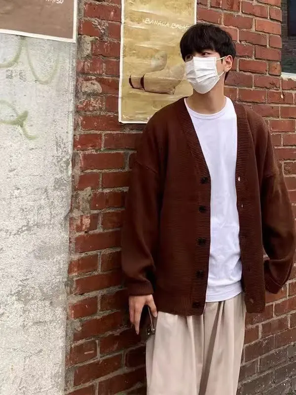 

Мужской свободный трикотажный свитер на осень-зиму, новинка, в корейском стиле, повседневный, в гонконгском стиле, верхняя одежда, мягкий полиэстер, длинный рукав, V-образный вырез