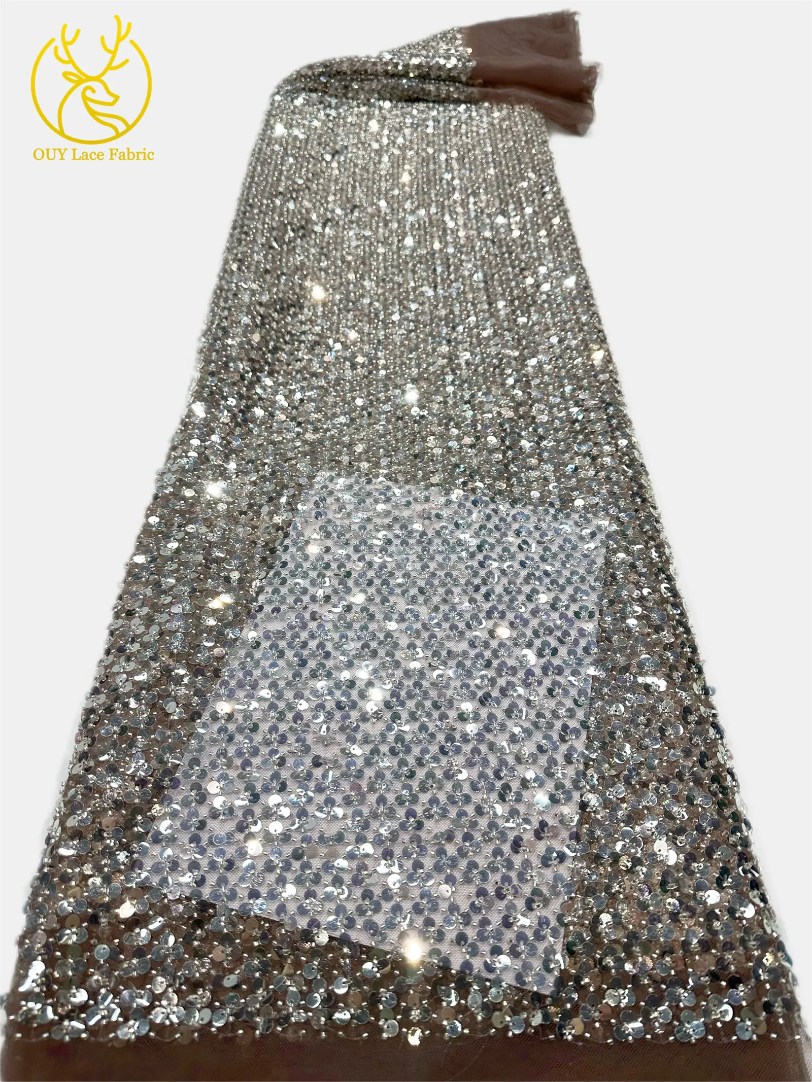 Neues Design Afrikanischer Pailletten-Spitzenstoff 2026 Hochwertiger Nigerianischer Perlen-Tüll-Spitzenstoff für Damen Party Hochzeitskleid Nähen – Detail 10