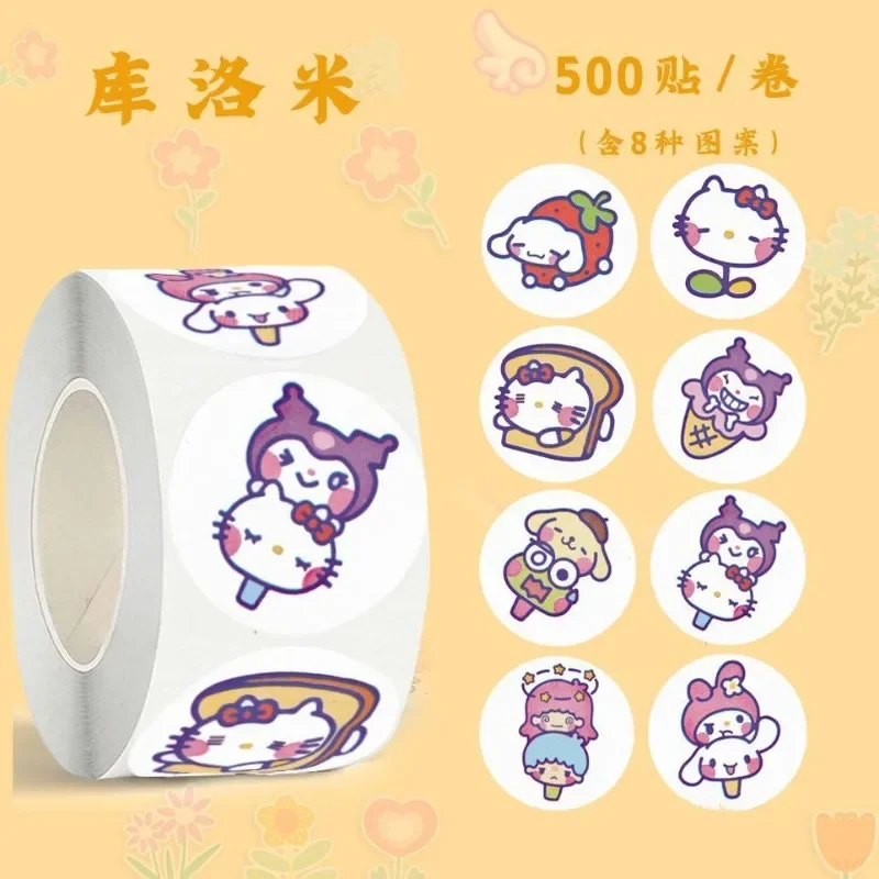 

500PCS Cute Cartoon Food Kuromi Sanrio My Melody Stickers Student Pocket Decoration Stickers Children's Reward Sealing Stickers