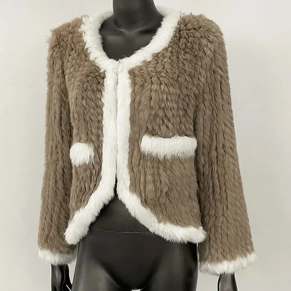 OFTBUY réel manteau de fourrure de lapin Femme chaud vraie veste de fourrure nouveau tricoté à manches longues printemps décontracté véritable hiver épais vêtements d'extérieur Femme