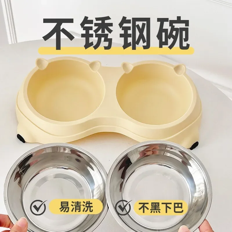 Pet bowl anti-knock cat neck protection oblique mouth feeding and drinking water two-in-one dog bowl