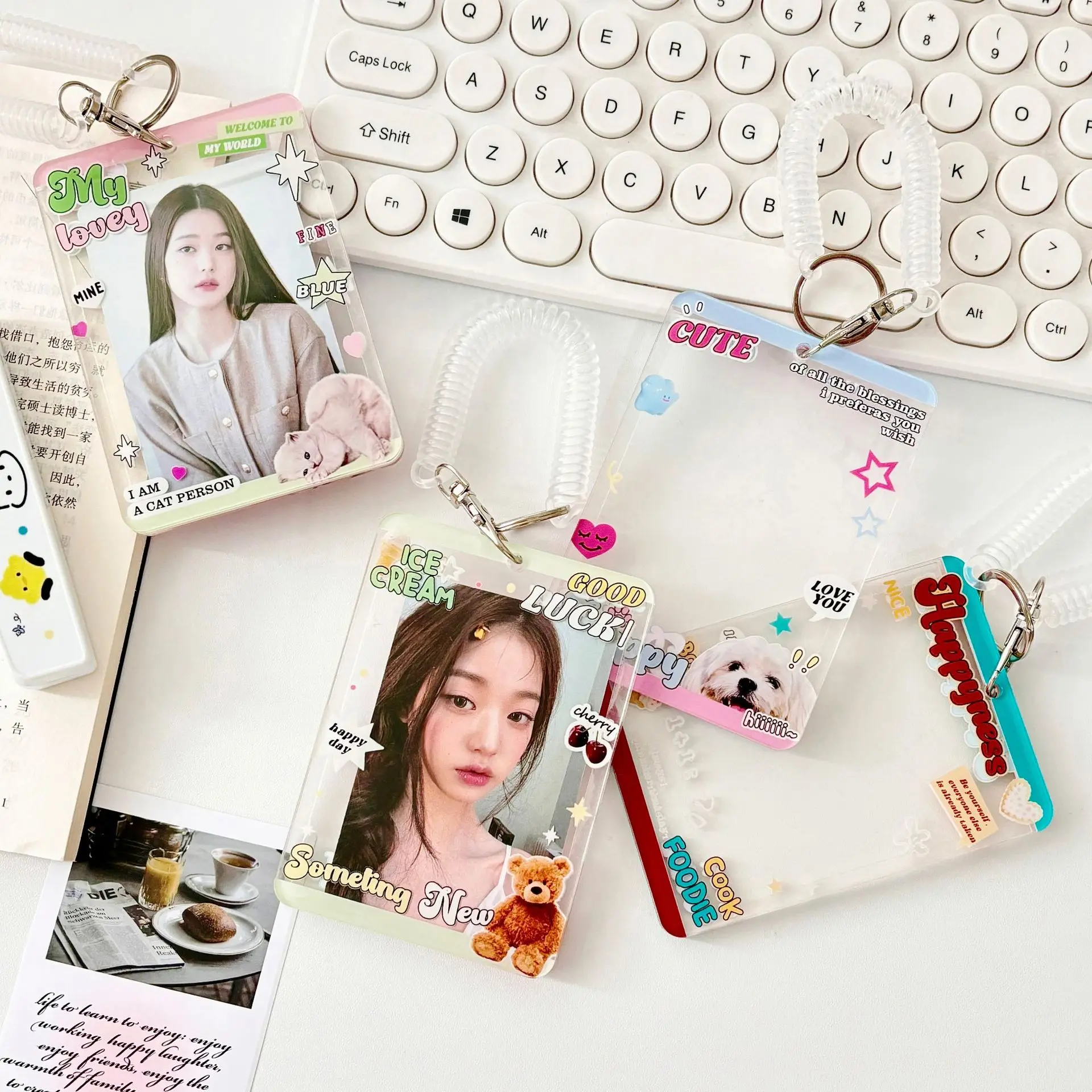 MINKYS Retro Double Side 3 inch Kpop Photocard Holder Photo Card Holder Bag Pendant School Stationery