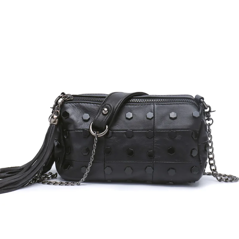 

2025 Genuine Leather Button Stud Tassel Single-shoulder Crossbody Chain Trendy Top Layer Cowhide Designer Luxury Bag