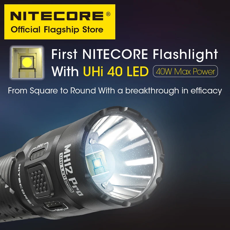 NITECORE MH12 Pro USB-C Rechargeable Compact Flashlight 505 Meters Tactical Torch UHi 40 LED Beam, 5300mAh 21700 Li-ion Battery