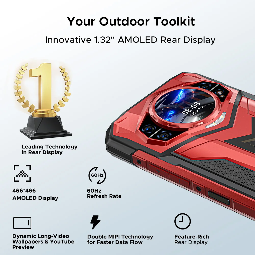 DOOGEE S200 Plus 5G AI Rugged Phone 1.32" AMOLED Display Android 15 11000mAh Battery 16GB 512GB 6.72'' Screen Dimensity 7300 NFC