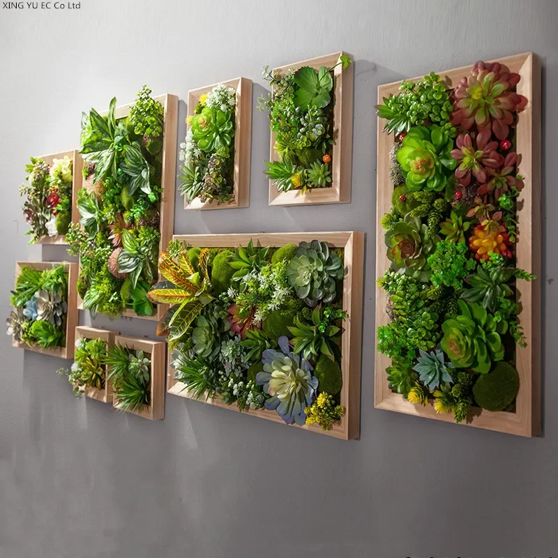 Three-dimensional Green Plant Pendant Simulation Succulent Green Plant Decorative Frame Plant Wall Hanging Home Decoration