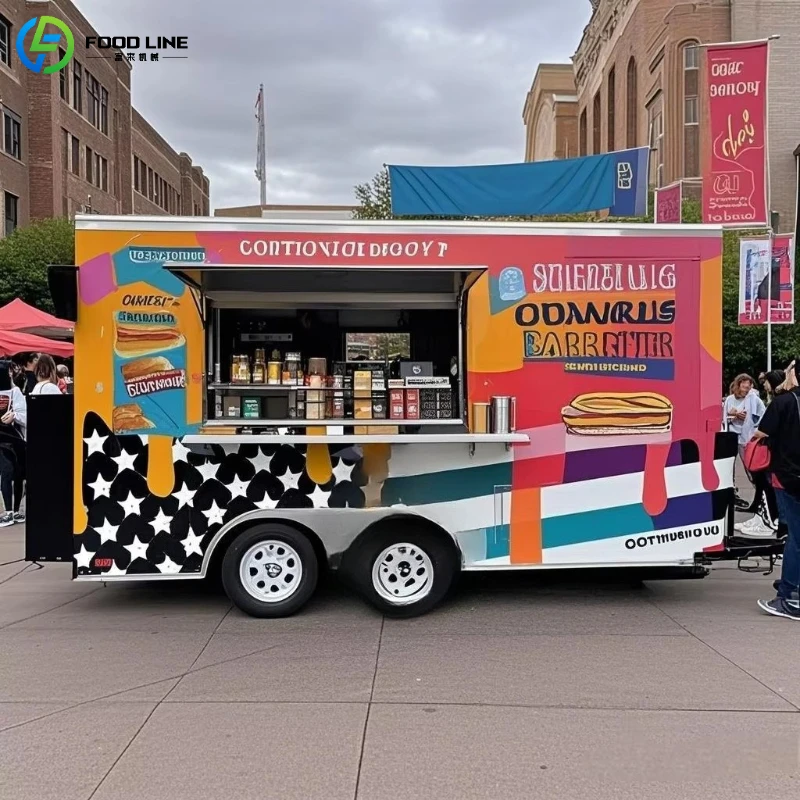 

Customized Street Mobile Food Truck Fully Loaded Food Trailer with Refrigerator Griddle and Fryer