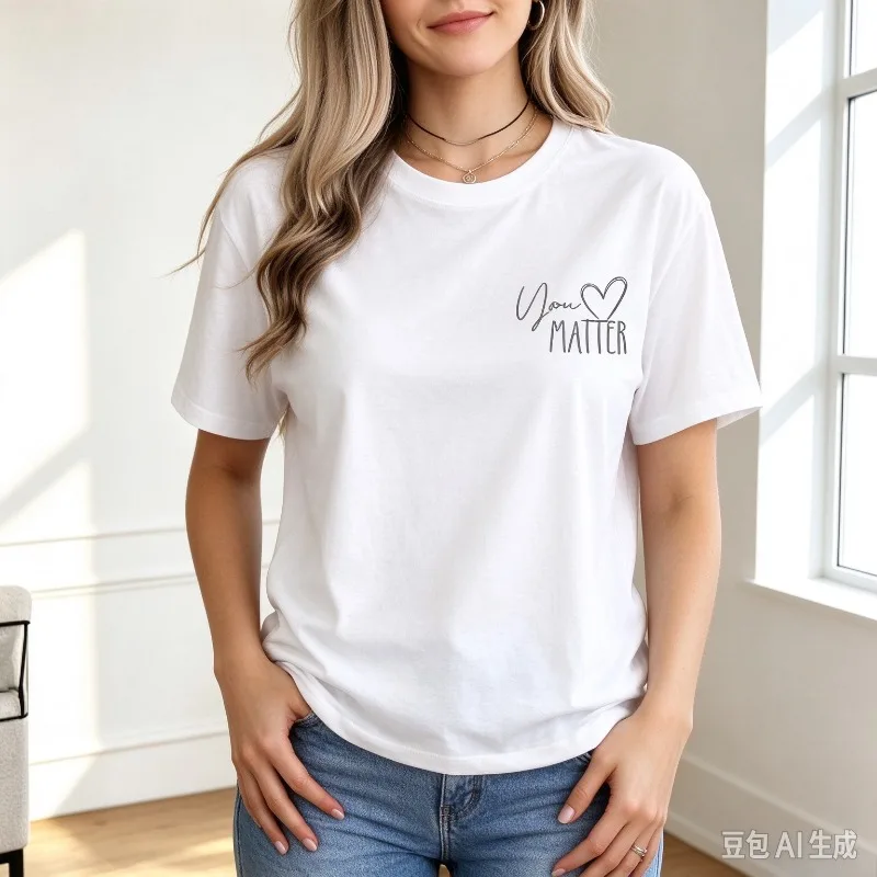 You Matter Women T Shirt Inspirational Heart Print Modal Fabric Casual Short Sleeve Tee Tops Cute Trendy Summer Gift