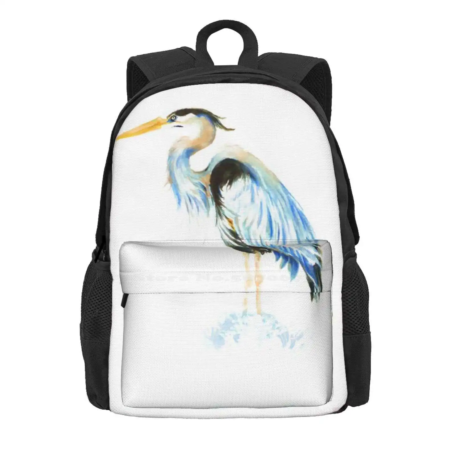 Great Blue Heron Watercolor Bird Art Hot Sale Schoolbag Backpack Fashion Bags Watercolor Great Blue Heron Birder Wetlands