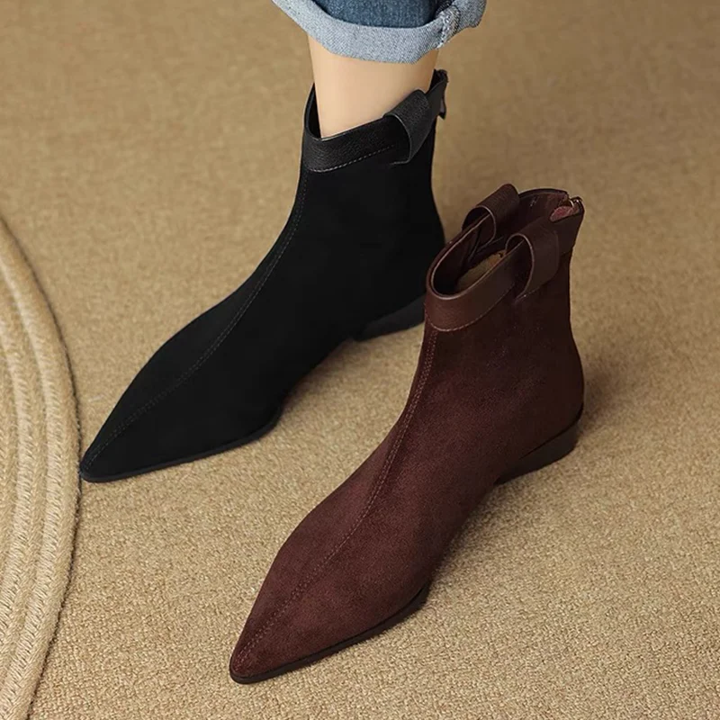 

Pointed Toe Women's Ankle Boots Elegant Heeled Shoes 2025 Fashion Winter Boots New Walking Chunky Suede Dress Party Mujer Botas