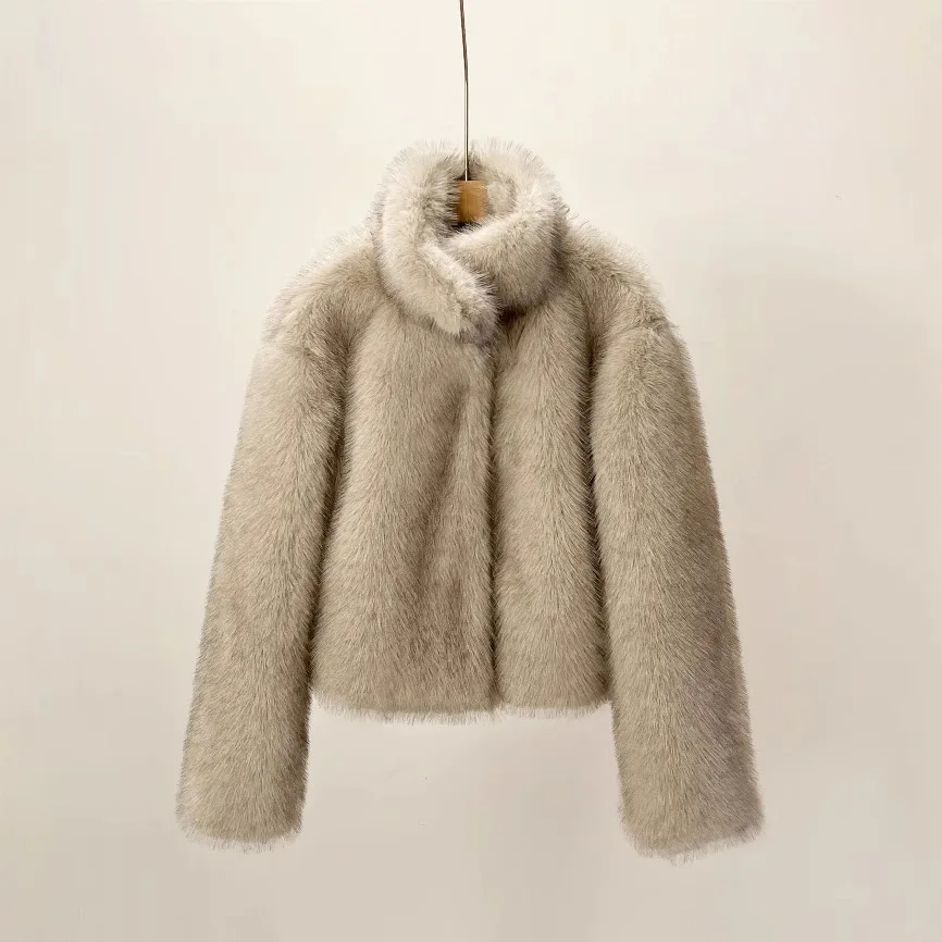 Winter Nieuwe Mode Dames Kleurverloop Stand Kraag Lange Mouw Elegante Luxe Casual Trendy Nepbont Vesten Vrouwelijke jassen