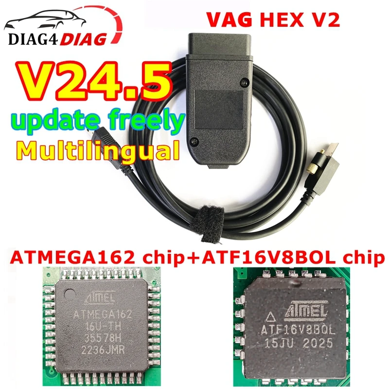 

New VAG HEX V2 V24.5 supporting for VAG Car Diagnostic Tool VAG Scanner Tool Multilingual Tool