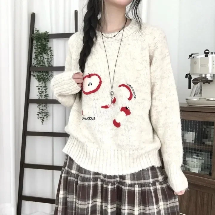 Maglione lavorato a maglia chic da donna vestibilità ampia sopra la testa modello morbido e accogliente autunno inverno pigro antietà divertente Sle Long Sve r...