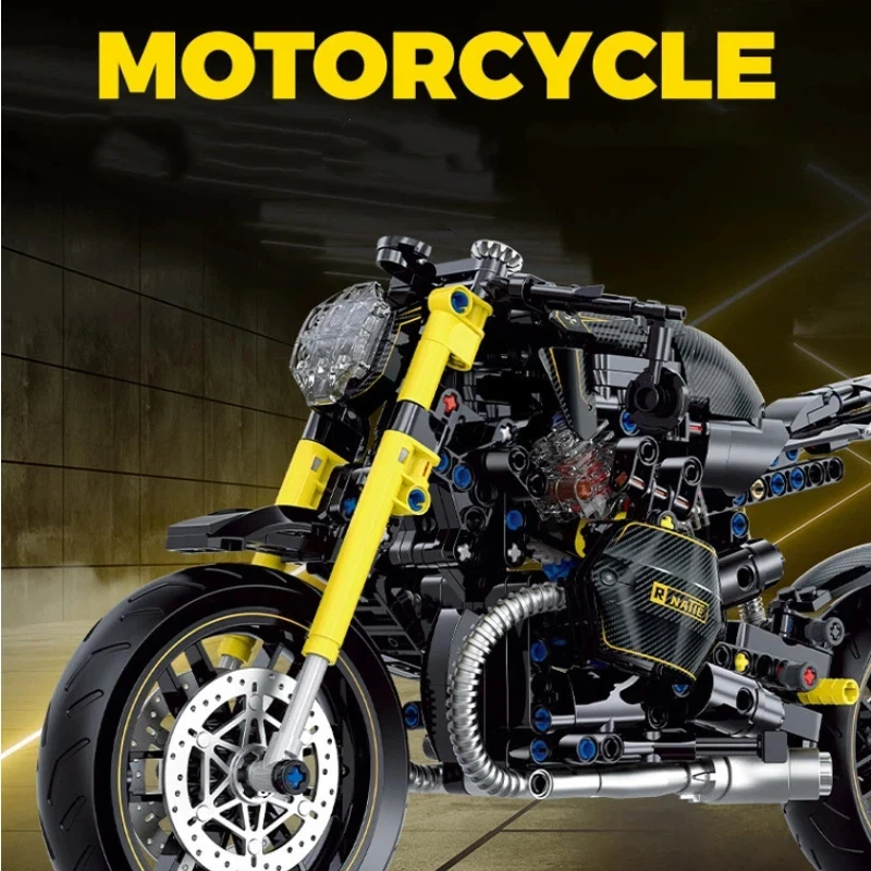 Blocos de construção de motocicleta retrô, modelo diy, técnica de montagem de moto, brinquedo compatível com tijolos pequenos, conjunto de construção criativa, presente
