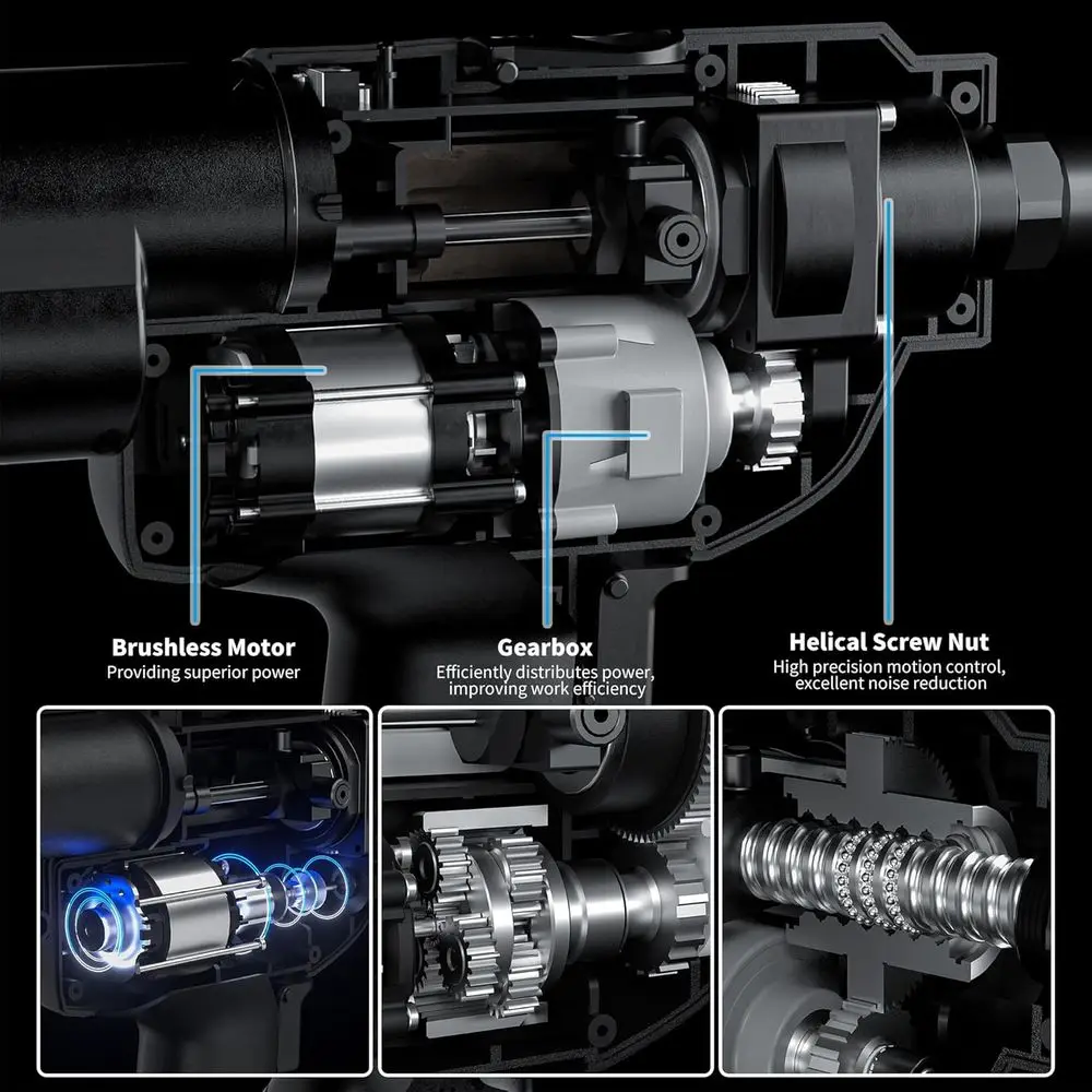 Brushless Rivet Gun, Cordless Rivet Tool compatible with 1/4(6.4mm) Stainless Steel Rivets, Automatic Rivet Recoil with 18V 4.0A