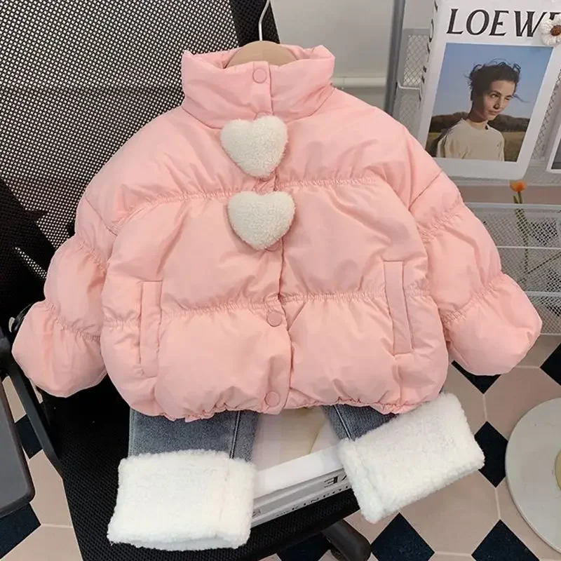 

Girls Padded Clothes 2024 Winter New Children Padded Clothes Foreign Gas Jacket Thickened Baby Warm Padded Jacket Cute Pink