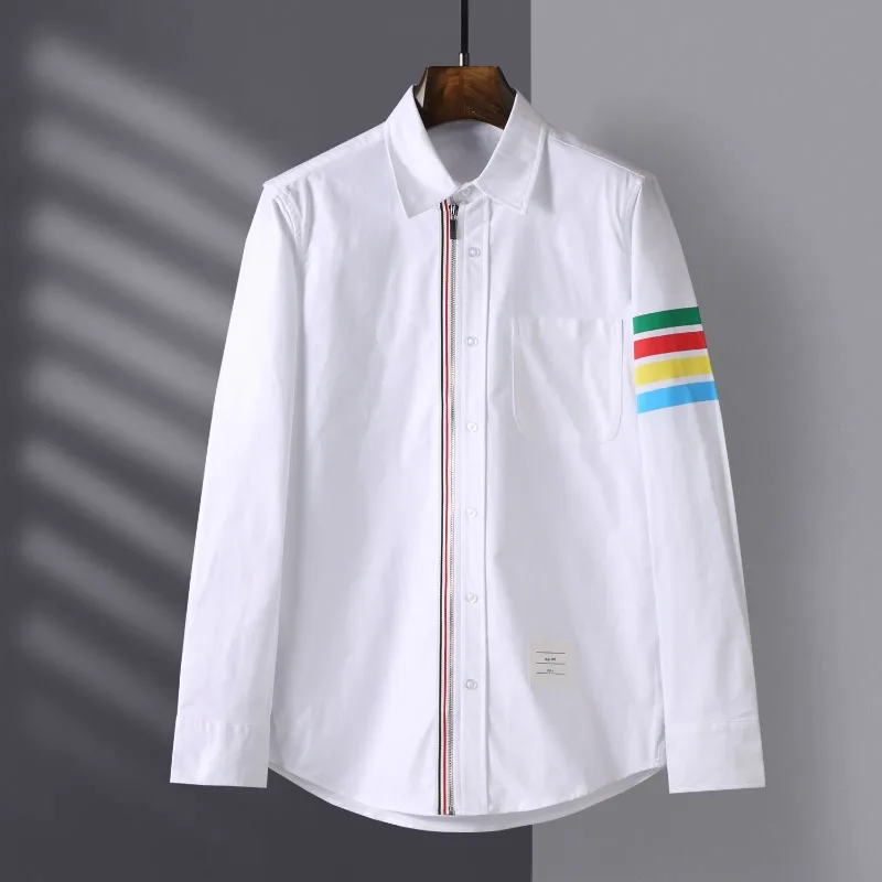 

TB shirt European and American new Oxford spun zipper shirt unisex rainbow stripe shirt cardigan
