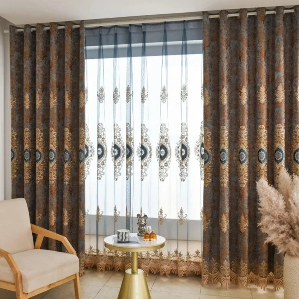 

European Embroidered Blackout Curtains High-end Luxury Palace-Style Home Elegant Fabric for Modern Living Room Bedroom