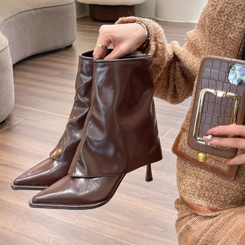 Bottes de rinçage en cuir de fibre avec fermeture éclair latérale pour femme, talons aiguilles, Parker, hiver, nouveau, sourire