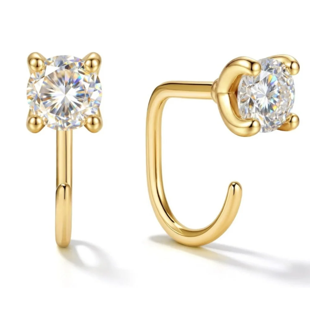 14K Gold Plated Round Zircon Huggie Hoop Earrings For Women Dainty C Shape Curved Cartilage Piercing Stud Earrings Jewelry Gift
