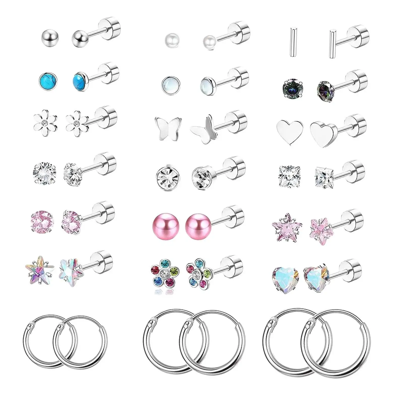 Pendientes con forma de corazón para mujer y niña, Piercing ligero, joyería de moda para viajes callejeros, vacaciones, fiesta, compras, 21 unidades