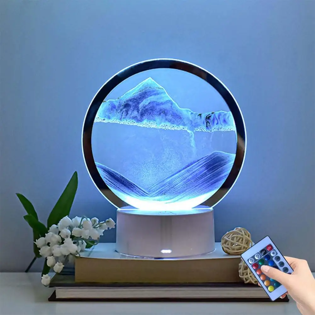 Colorful Dimmable 3D Sand Painting Table Lamp with Remote Control USB Flowing Quicksand Painting Decorative Ambient Lamp Desktop