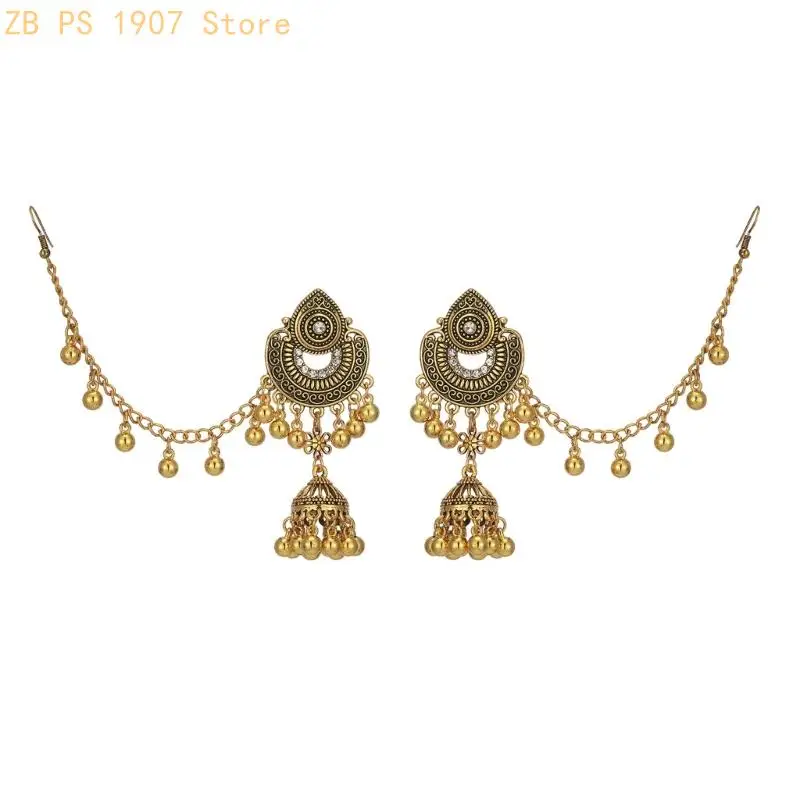 Two-Way Bohemian Drop Earrings with Ornate Openwork, Suspended Beads, and Bell-Shaped Dangles for Changing Looks 55KA