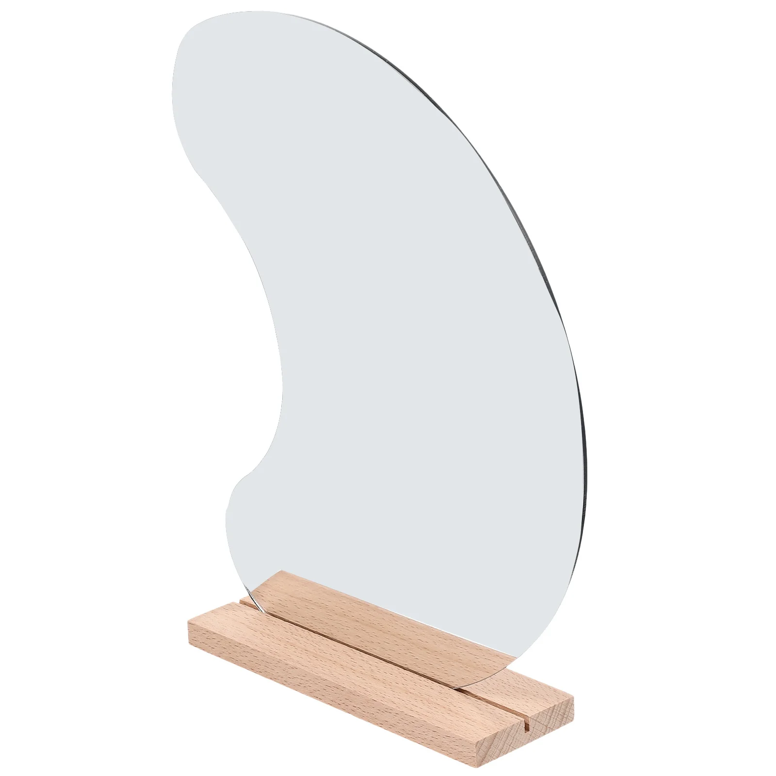 Irregular Shaped Acrylic Mirror Wooden Base Desktop Decor 124 Char Movable Makeup Mirror Aesthetic Desk Decor