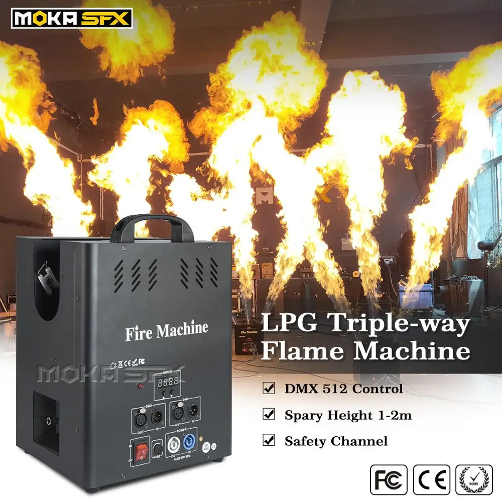 

LPG Triple-way Flame Projector Stage Effects Strong Flame DMX 3 Heads LPG Fire Machine 6 Channels High Quality Valve for DJ Show