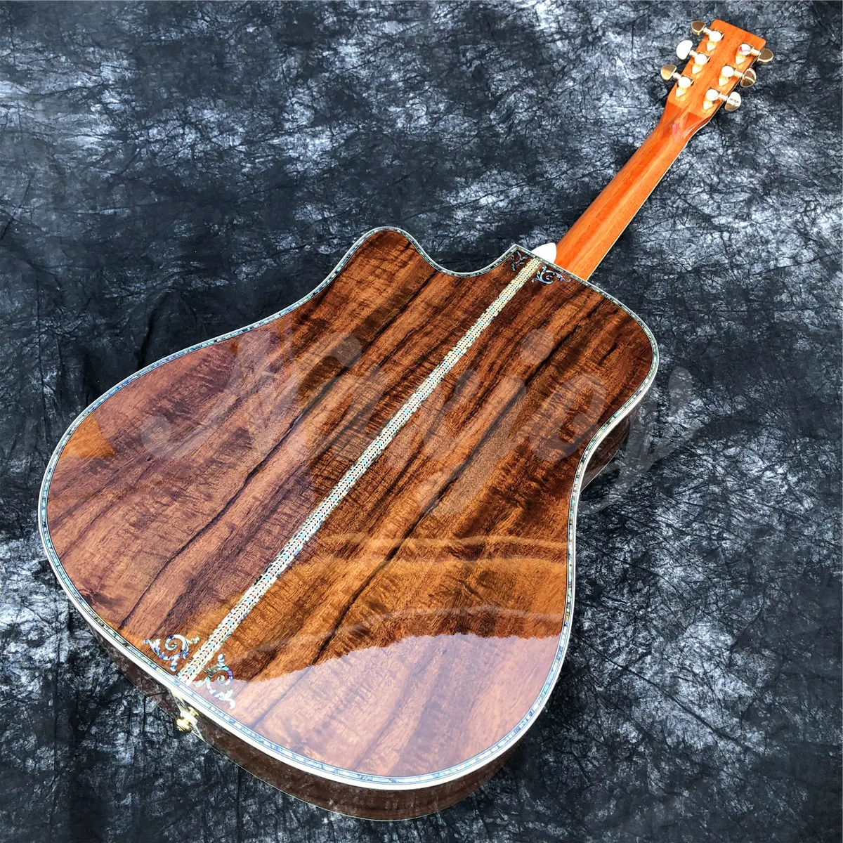 All Koa Wood Cutaway Acoustic Guitar Abalone Tree Of Life Ebony Fingerboard Handmade Guitar