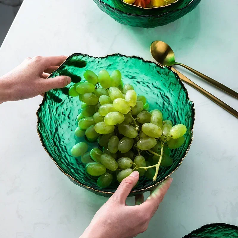 Irregular Gold Inlay Edge Glass Salad Bowl Fruit Rice Serving Bowls Food Storage Container Lunch Box Decoration Tableware