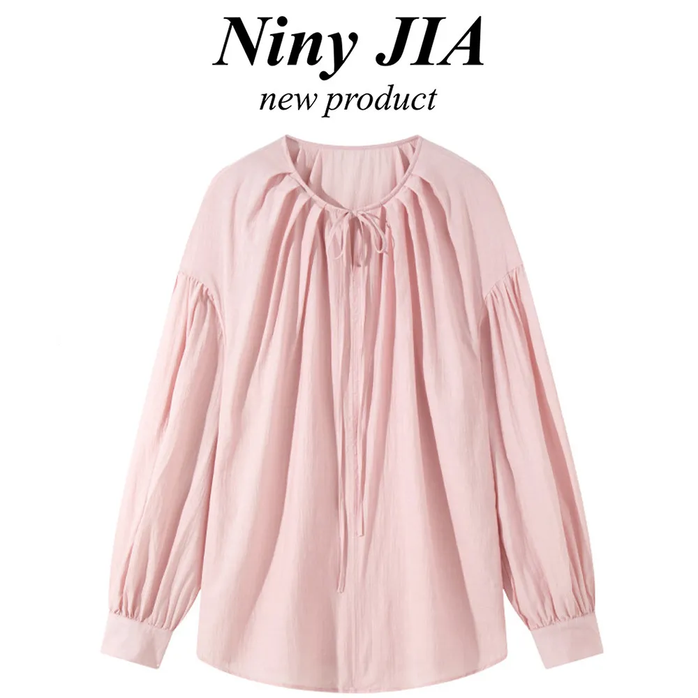 Women Pink Shirts Blouses Vintage Harajuku 90s Aesthetic Y2k 2000s Elegant Long Sleeve Shirts 2000s Clothes Autumn