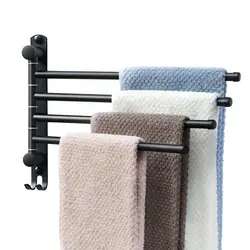 Black Towel Rack Swivel Towel Holder Wall Mounted SUS304 180 Rotation 6 Arms For Towel Space Saving Towel Holder for Bathroom