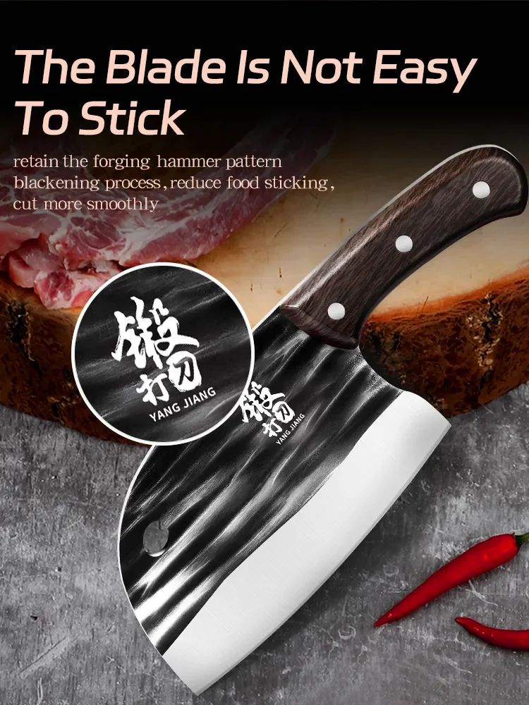 PLYS Meat Knife Hand-Forged Kitchen Knives, One-Piece Hardened Steel, for Chopping Vegetables, Meat and Bone Cutting