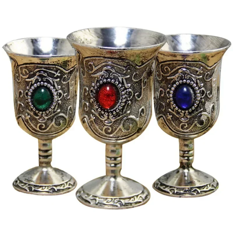Vintage Antique Silver Metal Wine Glass Champagne Goblet European Style Cocktail Cup for Bar Party Home Decor
