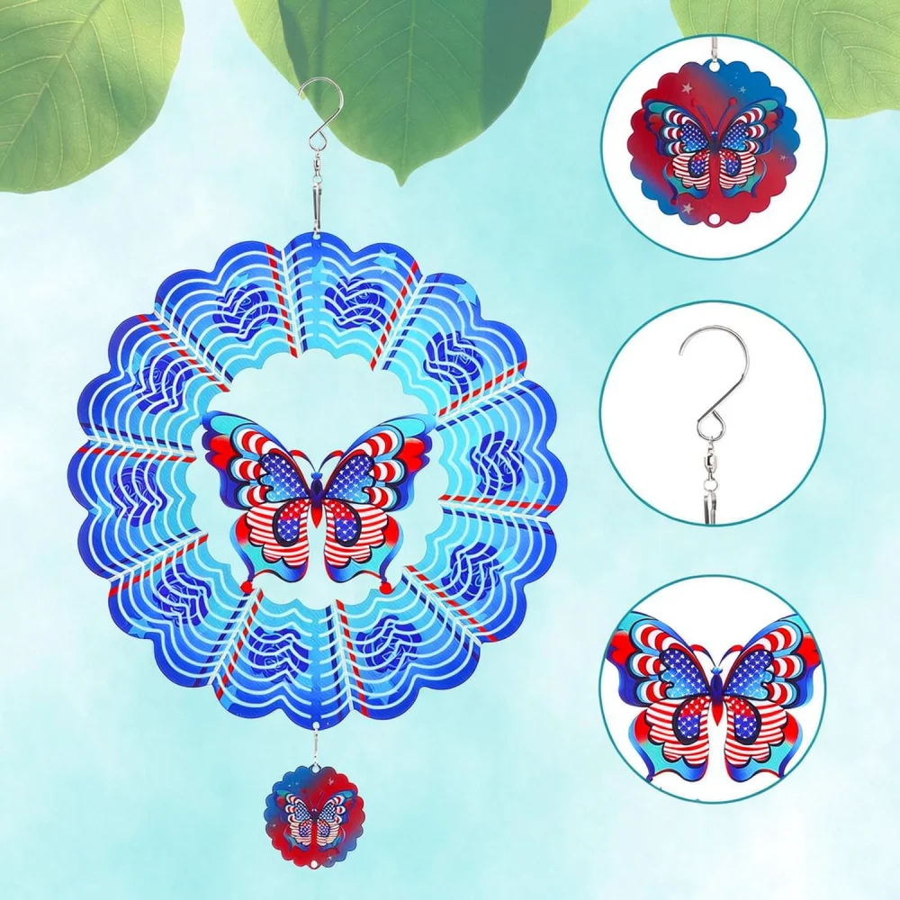 Kinetic Metal 3D Wind Spinner Butterfly Hummingbird Hanging Ornament For Outdoor Garden Yard Patio Art Decor