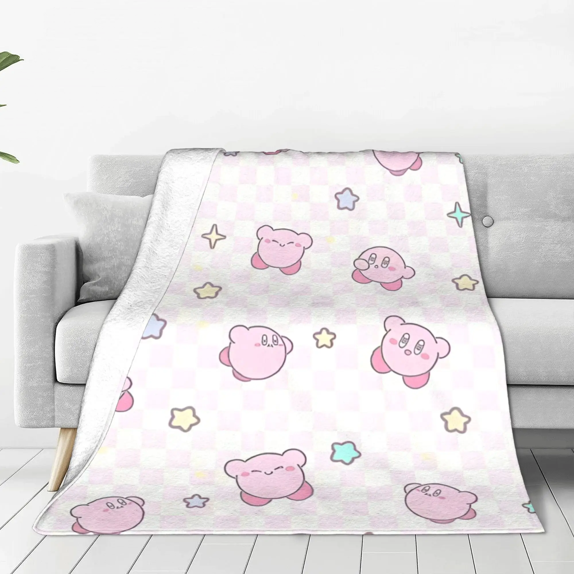 Cute Kawaii K-irby plaid Plush Blankets Cartoon Funny Throw Blankets for Bed Sofa Couch 200x150cm Rug Piece