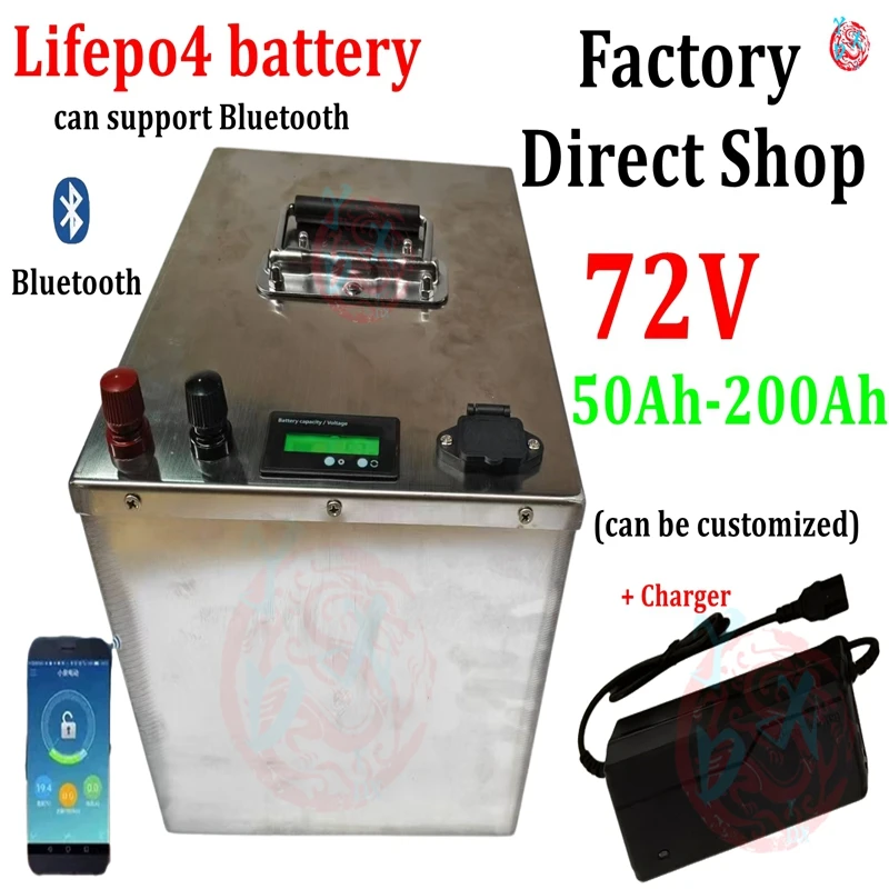 

lithium 72v 80Ah 100Ah 200Ah 120Ah 150Ah lifepo4 battery BMS deep cycle for 7000W scooter Motorcycle inverter + 10A charger