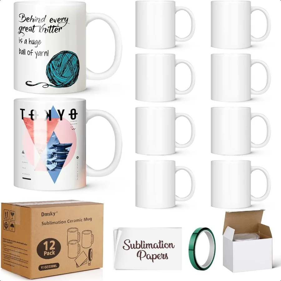

Dmsky Sublimation Coffee Mugs Tazas Para Sublimar 11 oz Blank Bulk Coffee Mug White Ceramic Photo Cups With Box Heat Tape subli