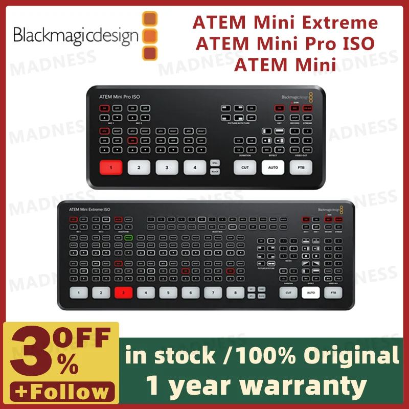 Original Blackmagic Design ATEM Mini Extreme ATEM Mini Pro ISO ATEM Mini Live Stream Switcher Multi-view and Recording New