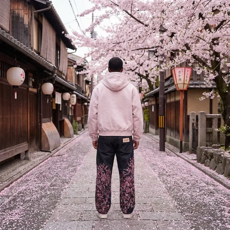 Y2K فضفاض الجينز المتضخم زهر الكرز التطريز Harajuku خمر بنطال ذو قصة أرجل واسعة القوطية الرجال النساء الهيب هوب مستقيم الساق السراويل #2