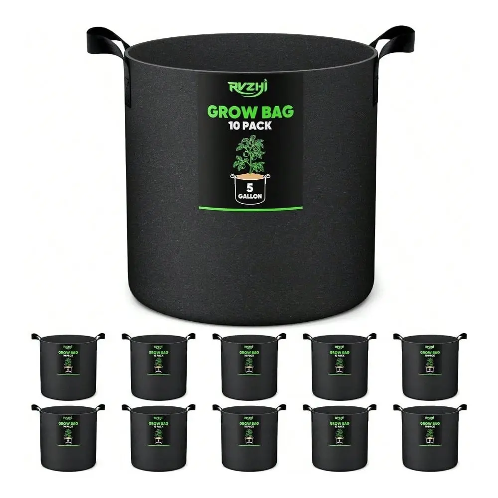 

Grow Bags For Potato 5Gallon 10 Pack Black 350G Heavy Duty Thickened Fabric Pots With Handles And Labels Nonwoven Gardening Con