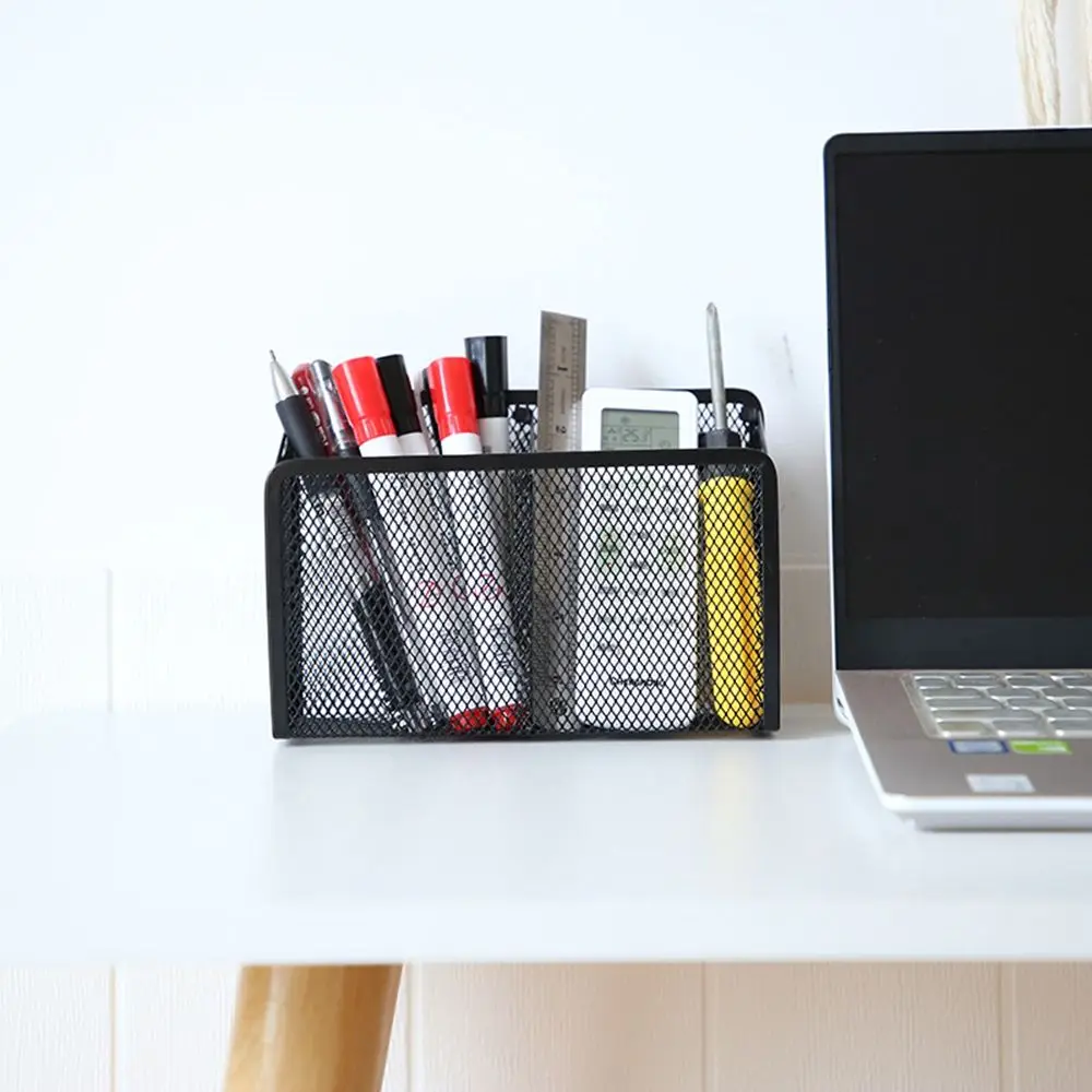 

Metal Office Home Cultural 3 Compartments Pen Holder Stationery Makeup Organizer Storage Basket Storage Box