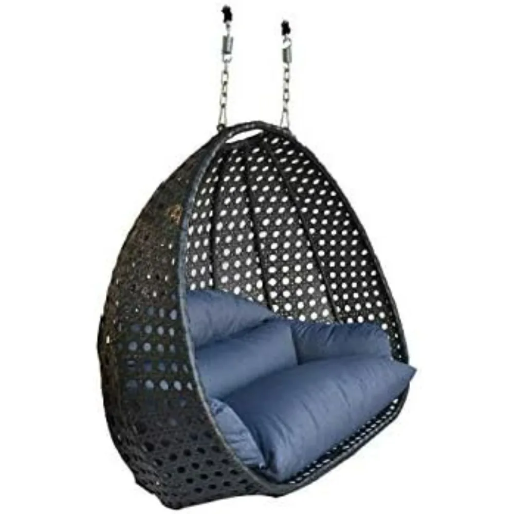 ELEGANT DOUBLE SEAT WICKER SWING CHAIR. SUIT YOUR OWN HANGING CONVENIENCE. (CHARCOAL COLOR)