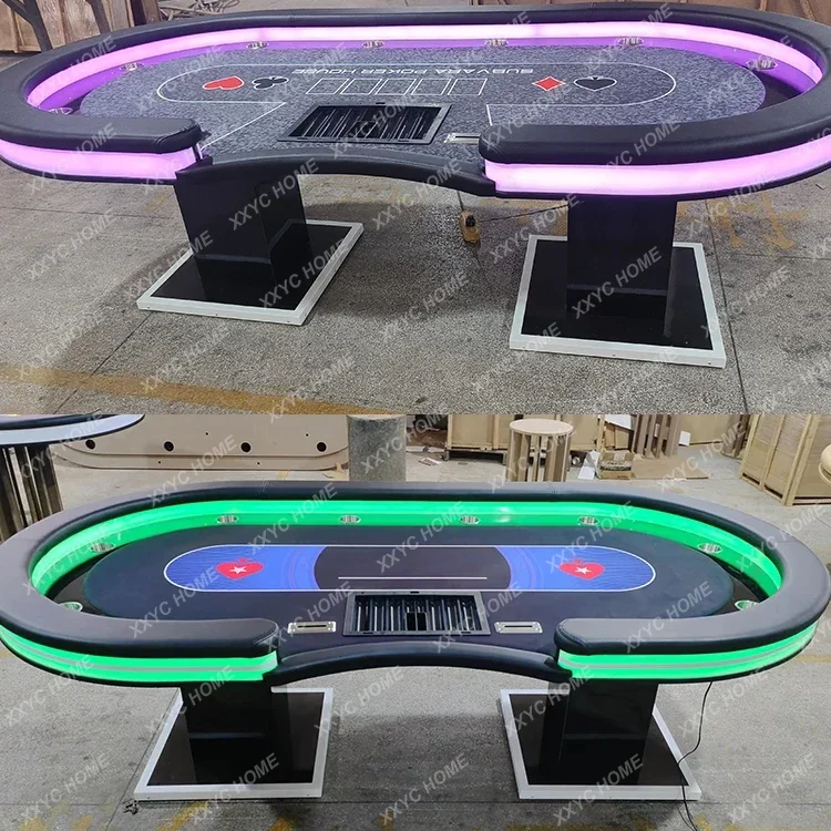 10 Players Casino Poker Table with LED lights Custom Texas Hold'm Entertainment Gambling Wood Table 96 inch - Image 3