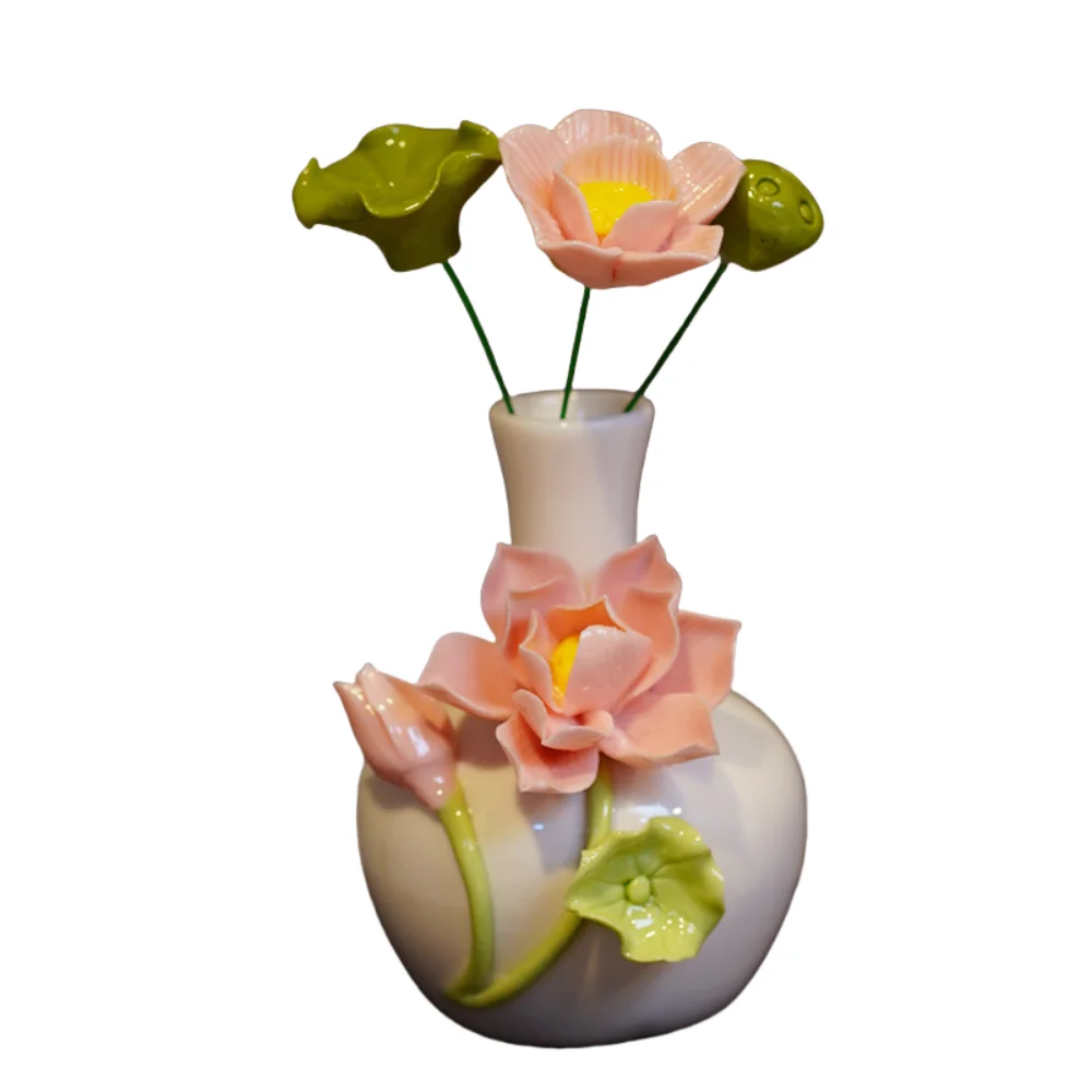 

4pcs Ceramic flower vase, ceramic lotus flowers, lotus roots, lotus leaves, combined with porcelain handmade small flower vase d
