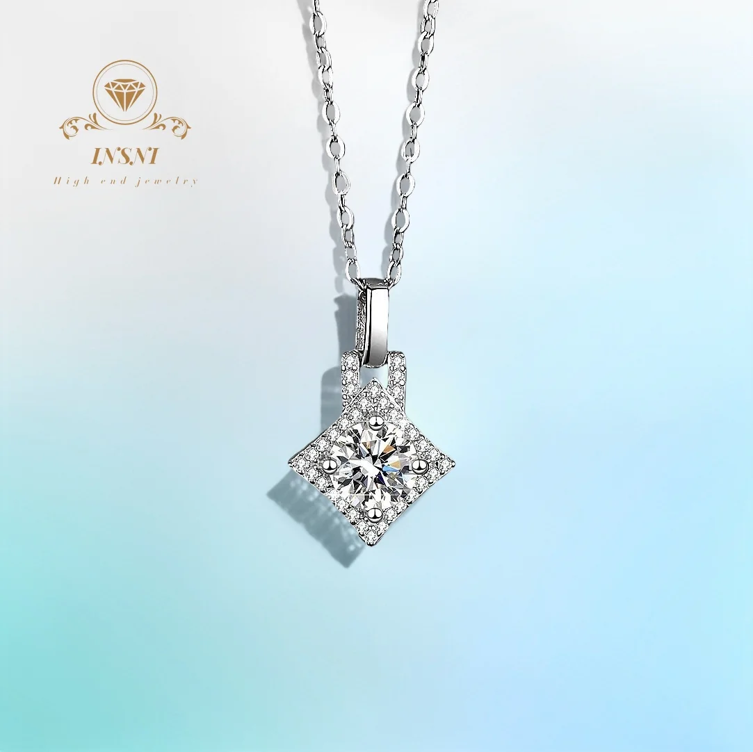 

1Ct Moissanite S925 Silver Necklace with Square Chain for Women Fashion Diamond Style Luxury Certified Free Gift jewelry